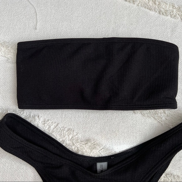 Black ribbed strapless bandeau bikini top with tie in the back zaful - Picture 2 of 9